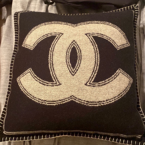 CHANEL Accents Authentic Chanel Square Pillow Black And Greybeige
